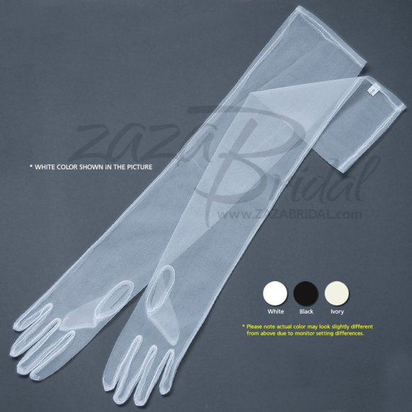 23.5″ Long Gorgeous Sheer Gloves Slip-on Opera Length 16BL - Picture 3 of 3